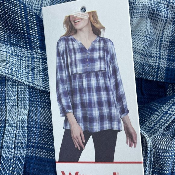 Wrangler Womens Blue Plaid Tunic Top L/EG  3/4 Sleeve Casual Style NWT 4496 - Picture 5 of 9